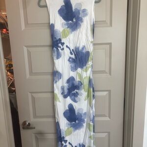 ASOS White Maxi Dress with Blue Floral Print
